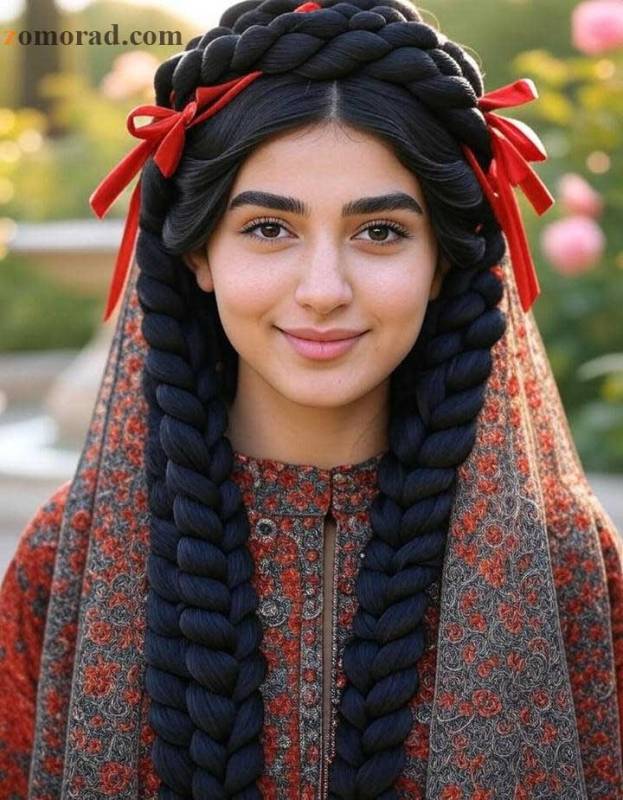 zomorad.com post مدل موهای الهام‌گرفته از دوران قاجار زیبایی از دل تاریخ گیس‌های چهل‌تایی کلاسیک Qajar 40 Braids 02