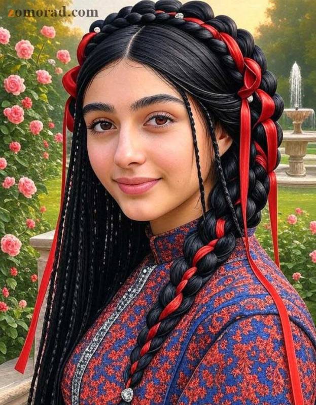 zomorad.com post مدل موهای الهام‌گرفته از دوران قاجار زیبایی از دل تاریخ گیس‌های چهل‌تایی کلاسیک Qajar 40 Braids 05